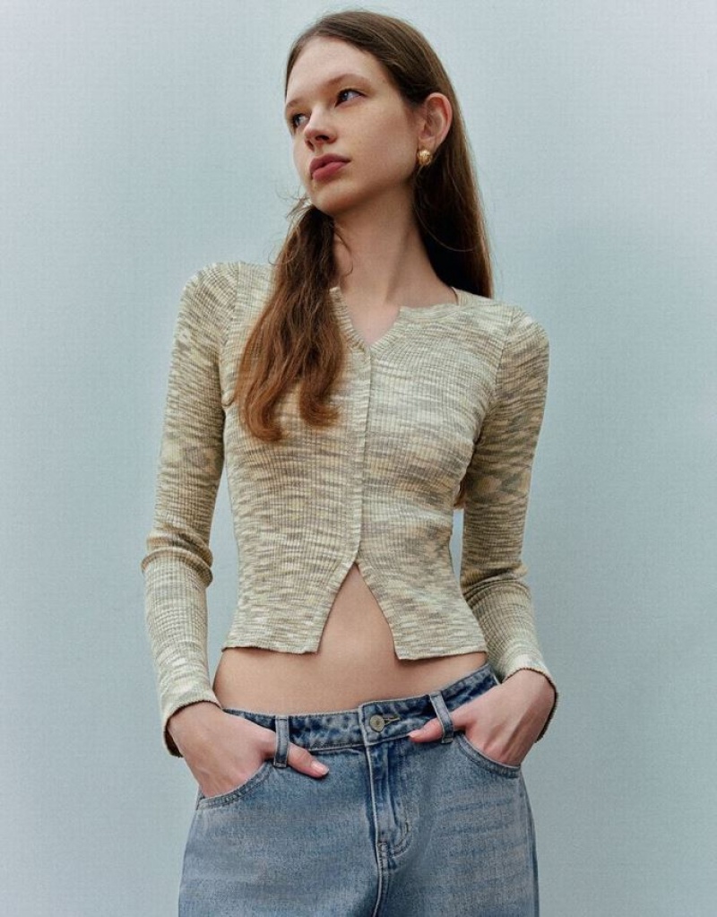 Multicolor Urban Revivo Notch Neck Knitted Women\'s Cardigan | 61928TLRX