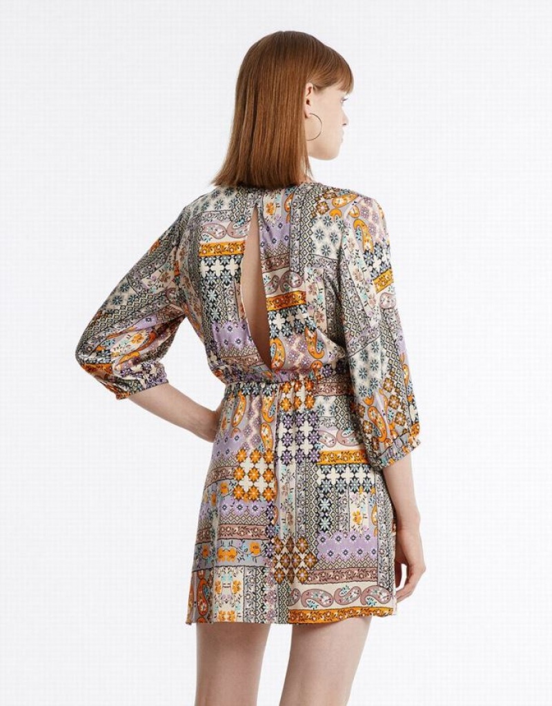 Multicolor Urban Revivo Patchwork Belted Satin Women's Casual Dress | 31279XMRL