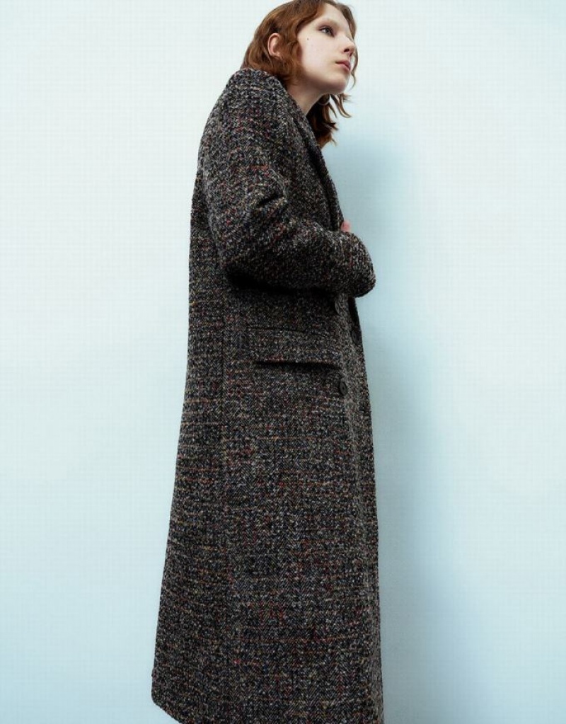 Multicolor Urban Revivo Peak Lapel Straight Women's Coats | 79456MUNR