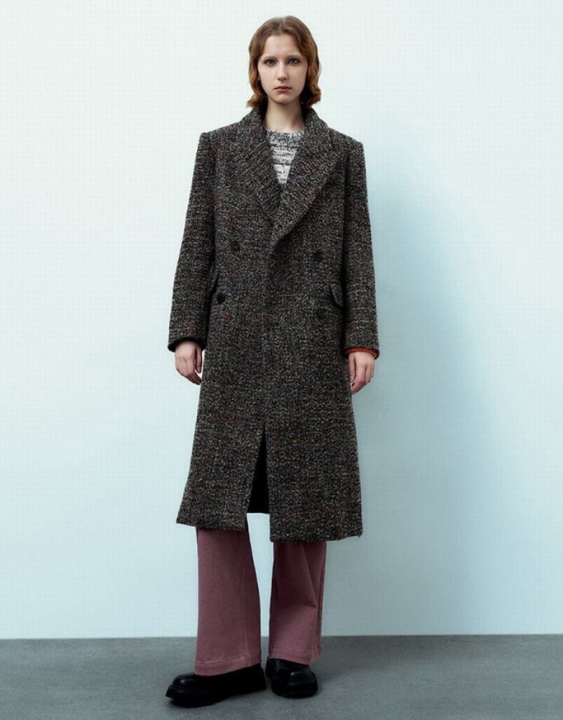 Multicolor Urban Revivo Peak Lapel Straight Women\'s Coats | 79456MUNR