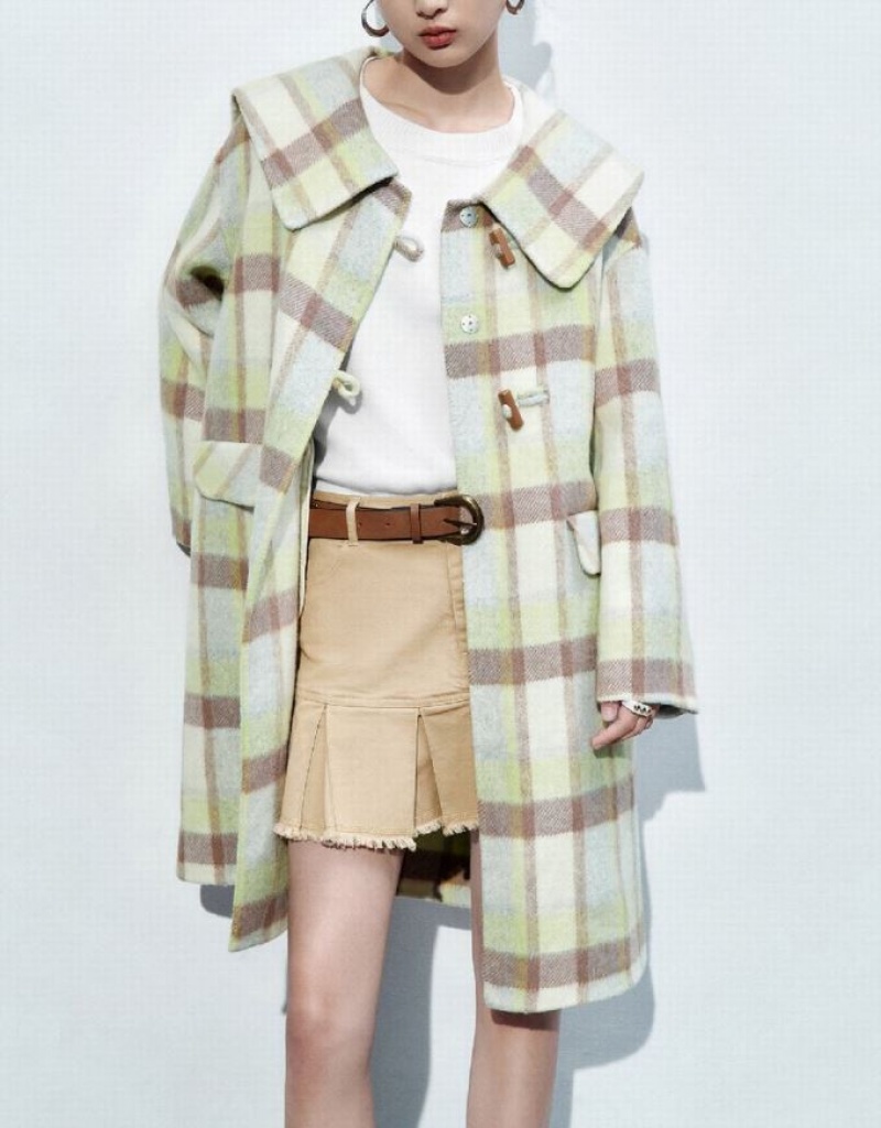 Multicolor Urban Revivo Plaid Straight Furry Women's Coats | 21803TSYX