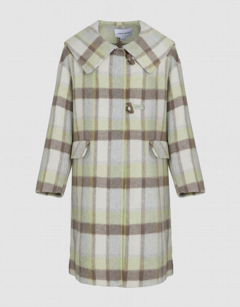 Multicolor Urban Revivo Plaid Straight Furry Women\'s Coats | 21803TSYX