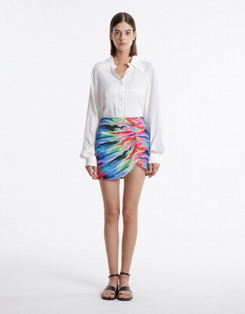 Multicolor Urban Revivo Printed Asymmetric Mini Women's Skirts | 09132HNKR