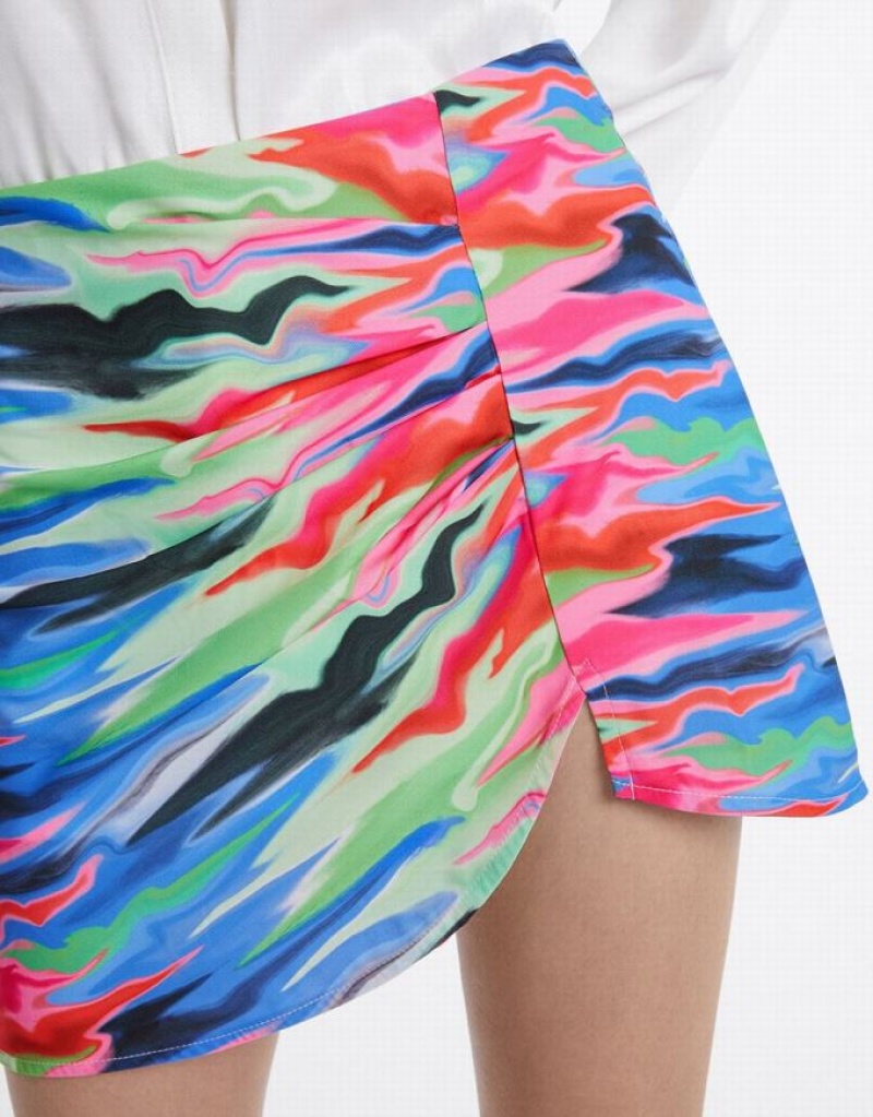 Multicolor Urban Revivo Printed Asymmetric Mini Women's Skirts | 09132HNKR