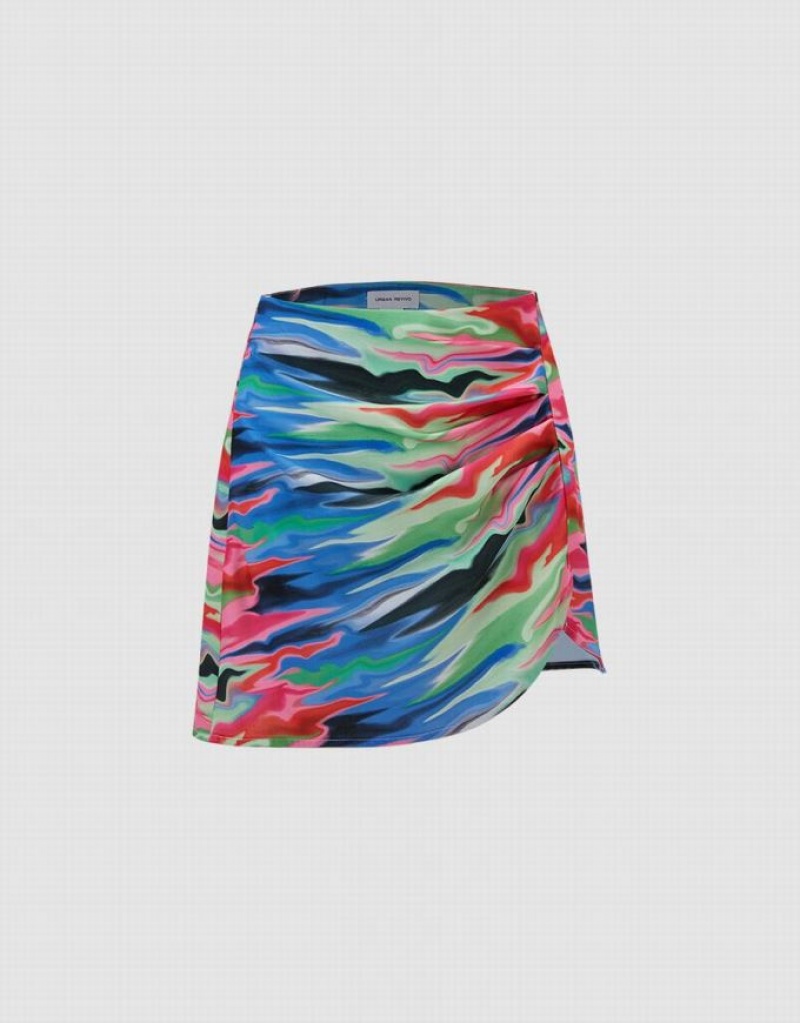 Multicolor Urban Revivo Printed Asymmetric Mini Women\'s Skirts | 09132HNKR