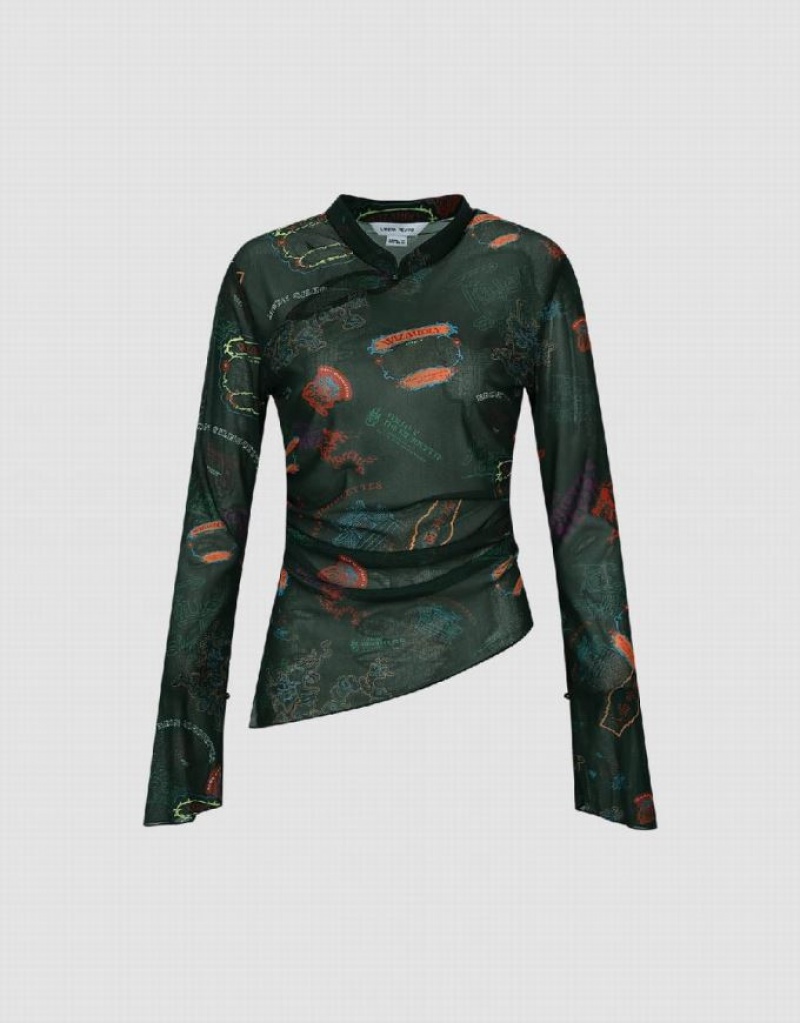 Multicolor Urban Revivo Printed Band Collar Skinny Women's T-Shirts | 05162SCUY