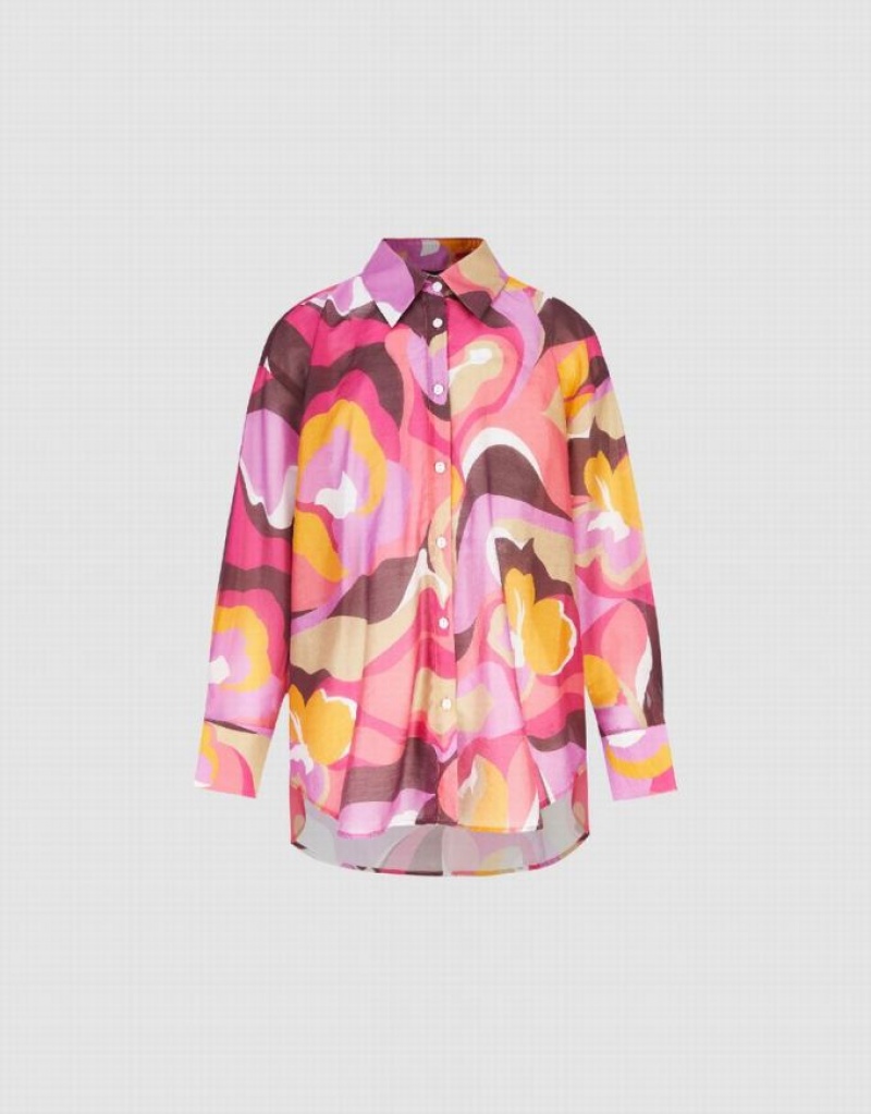 Multicolor Urban Revivo Printed Button Up Lapel Women's Shirts | 87923WDFK