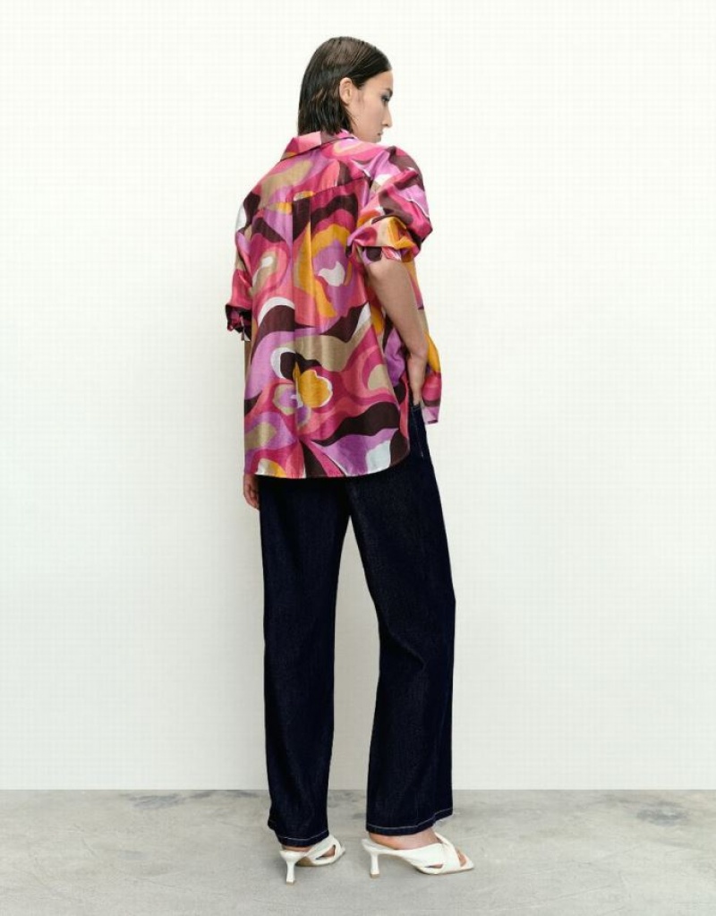 Multicolor Urban Revivo Printed Button Up Lapel Women's Shirts | 87923WDFK