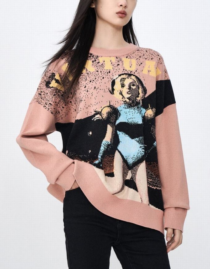 Multicolor Urban Revivo Printed Crew Neck Knitted Women's Cardigan | 76548WBZL