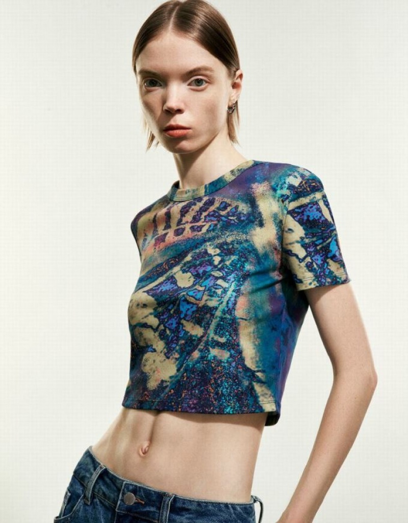 Multicolor Urban Revivo Printed Crew Neck Women's T-Shirts | 97630HNOV