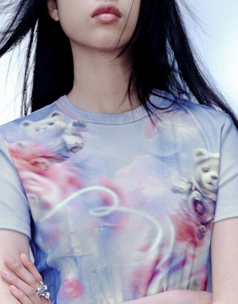 Multicolor Urban Revivo Printed Crew Neck Skinny Women's T-Shirts | 93746MJQT