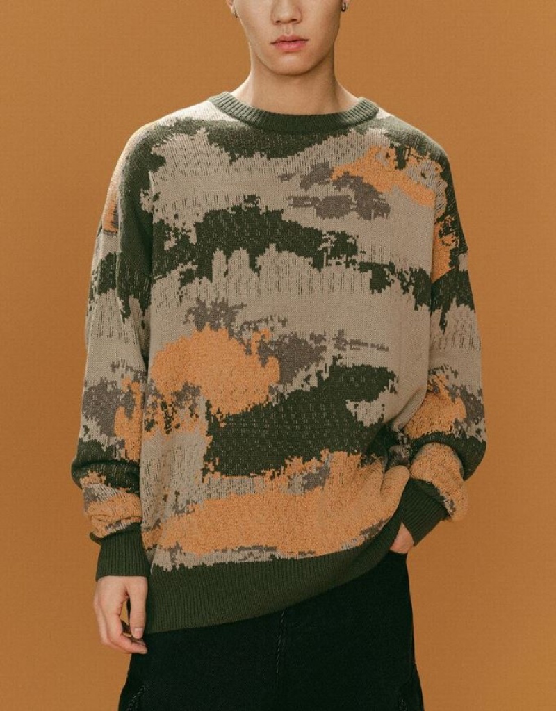Multicolor Urban Revivo Printed Crew Neck Knitted Men's Cardigan | 54078BCHA