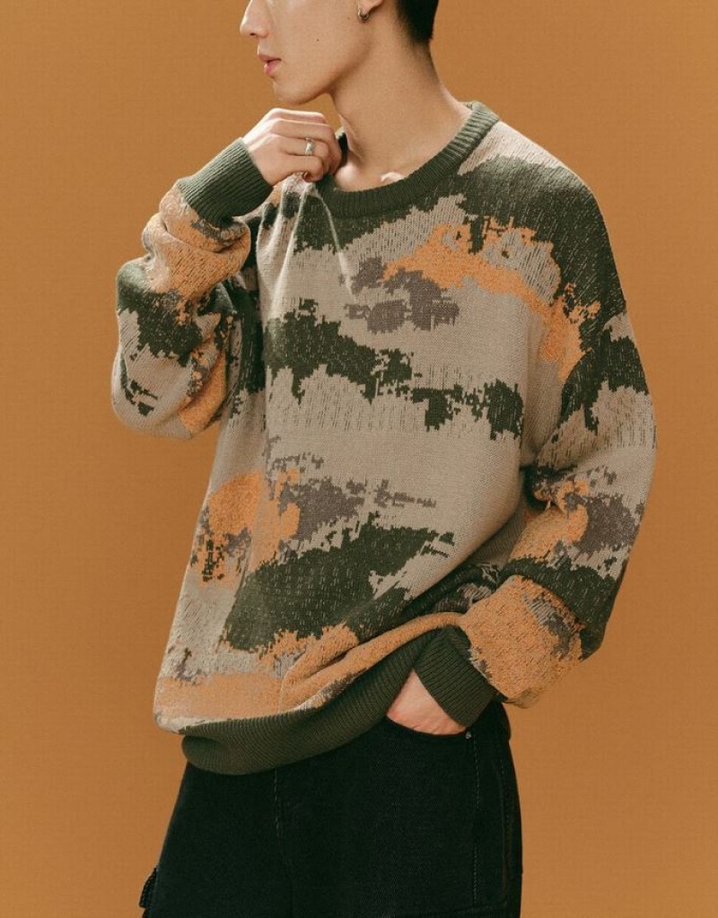 Multicolor Urban Revivo Printed Crew Neck Knitted Men's Cardigan | 54078BCHA