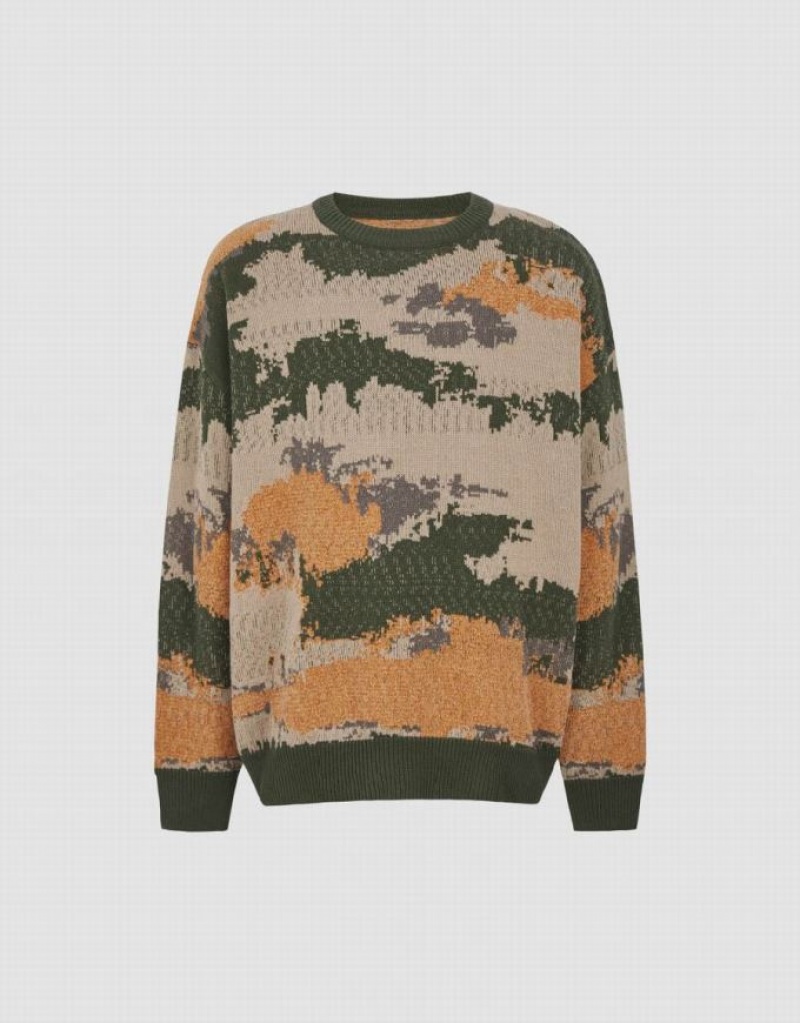 Multicolor Urban Revivo Printed Crew Neck Knitted Men\'s Cardigan | 54078BCHA