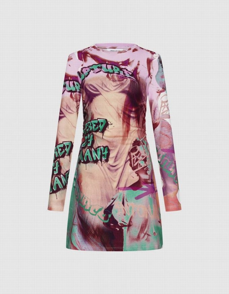 Multicolor Urban Revivo Printed Crew Neck Skinny Women's Dress | 02579YAPX