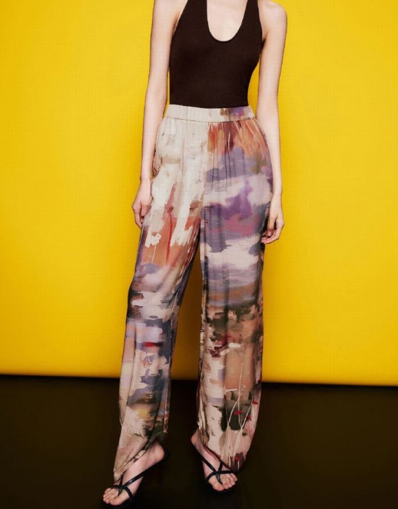 Multicolor Urban Revivo Printed Elastic Waist Carrot Fit Women's Pants | 30245IDUA
