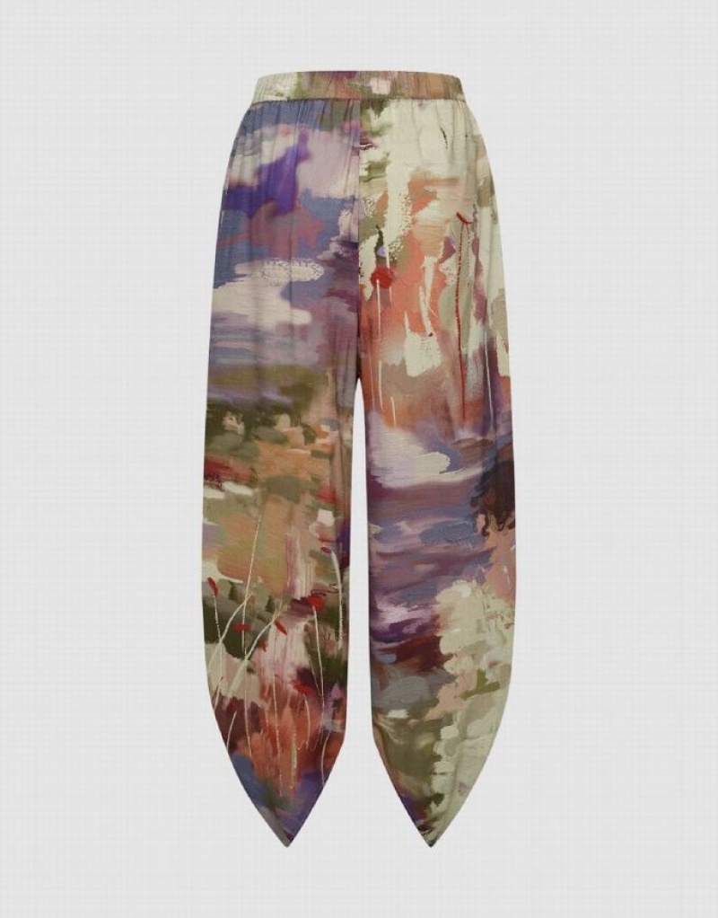 Multicolor Urban Revivo Printed Elastic Waist Carrot Fit Women's Pants | 30245IDUA