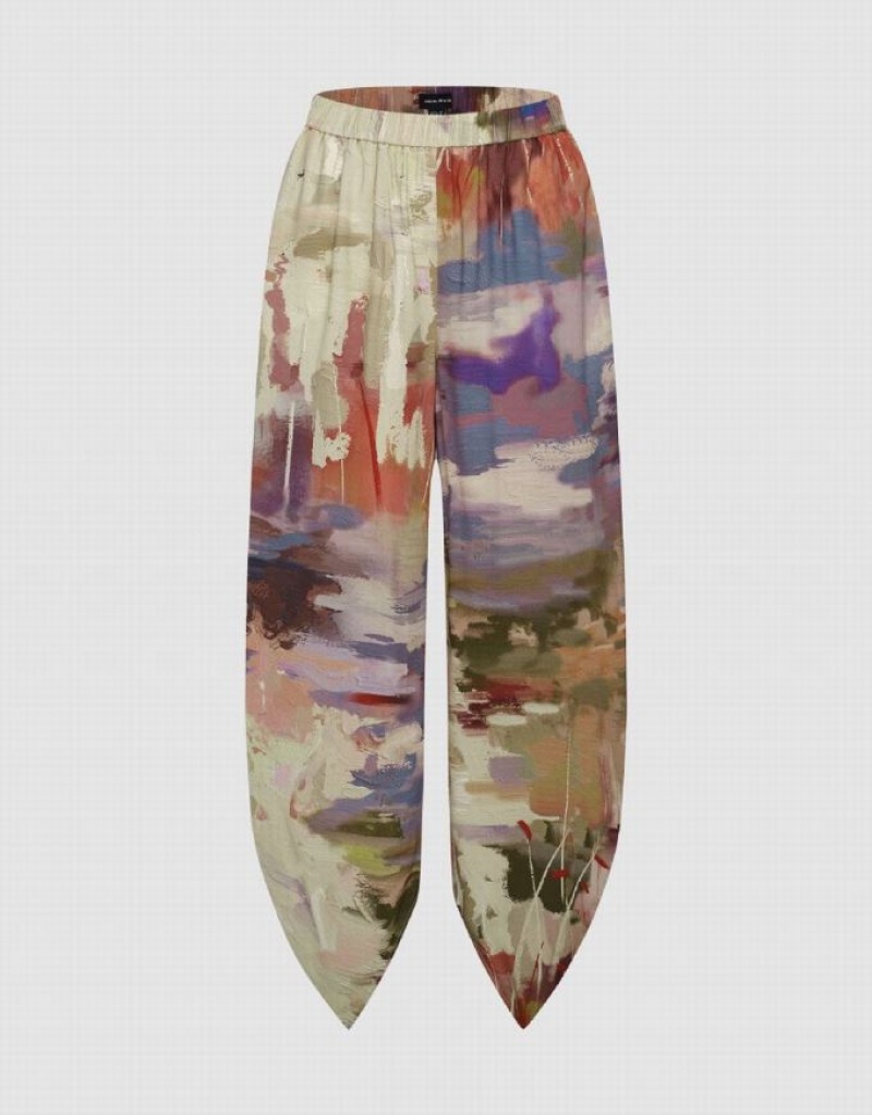 Multicolor Urban Revivo Printed Elastic Waist Carrot Fit Women\'s Pants | 30245IDUA
