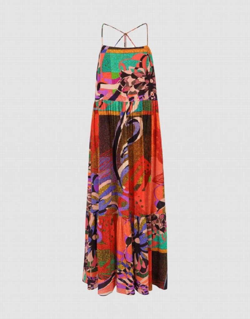 Multicolor Urban Revivo Printed Halter Neck A-Line Women's Dress | 90823DUXH