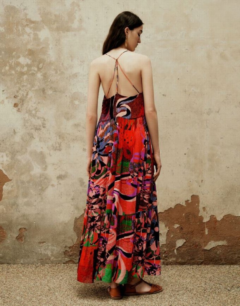 Multicolor Urban Revivo Printed Halter Neck A-Line Women's Dress | 90823DUXH