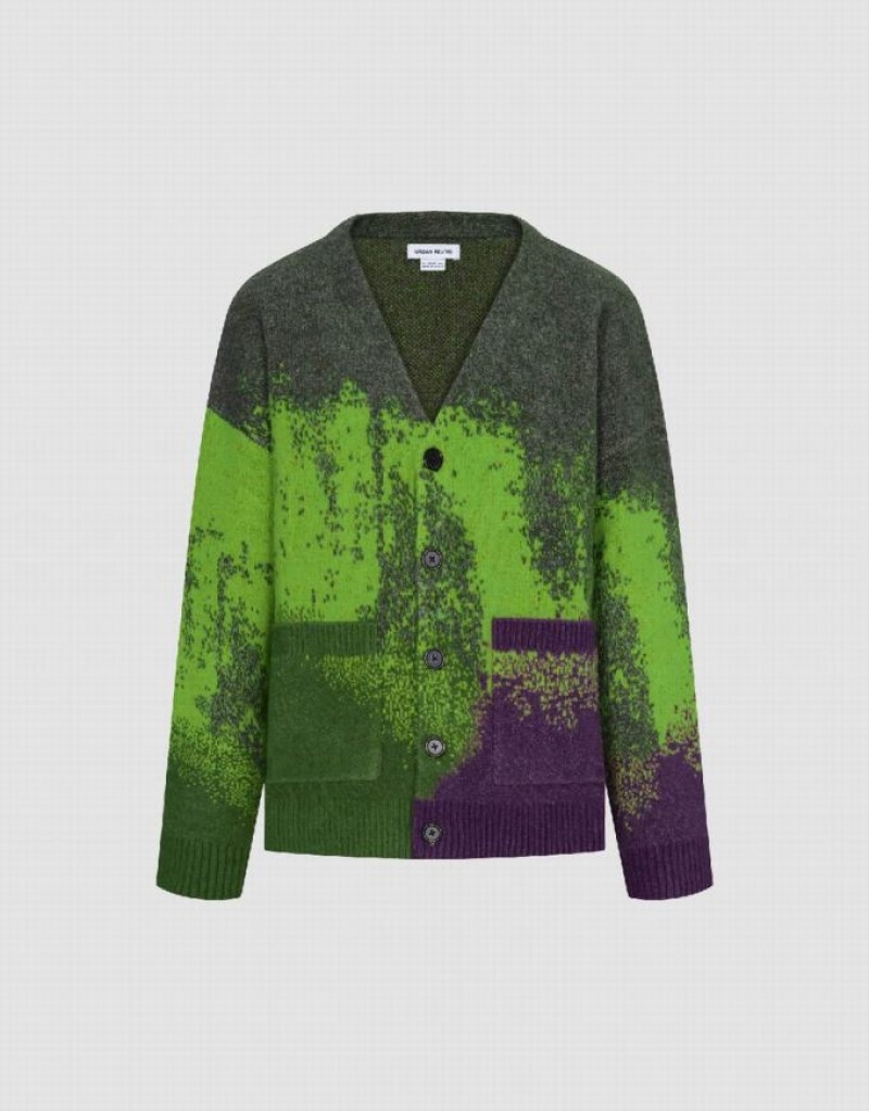 Multicolor Urban Revivo Printed Knitted Men's Cardigan | 02134LGIR