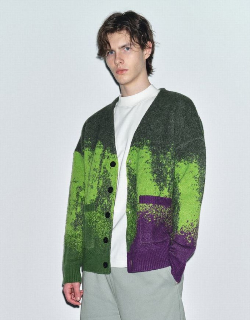 Multicolor Urban Revivo Printed Knitted Men's Cardigan | 02134LGIR