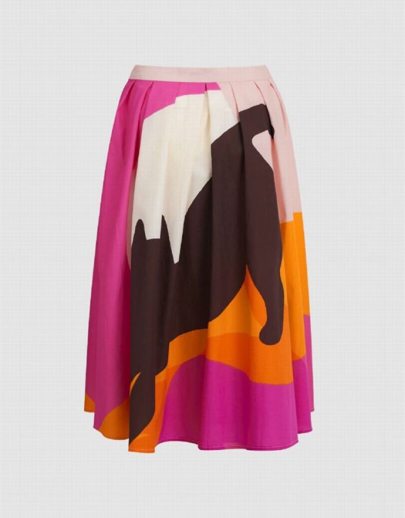 Multicolor Urban Revivo Printed Midi A-Line Women's Skirts | 91285RQJA