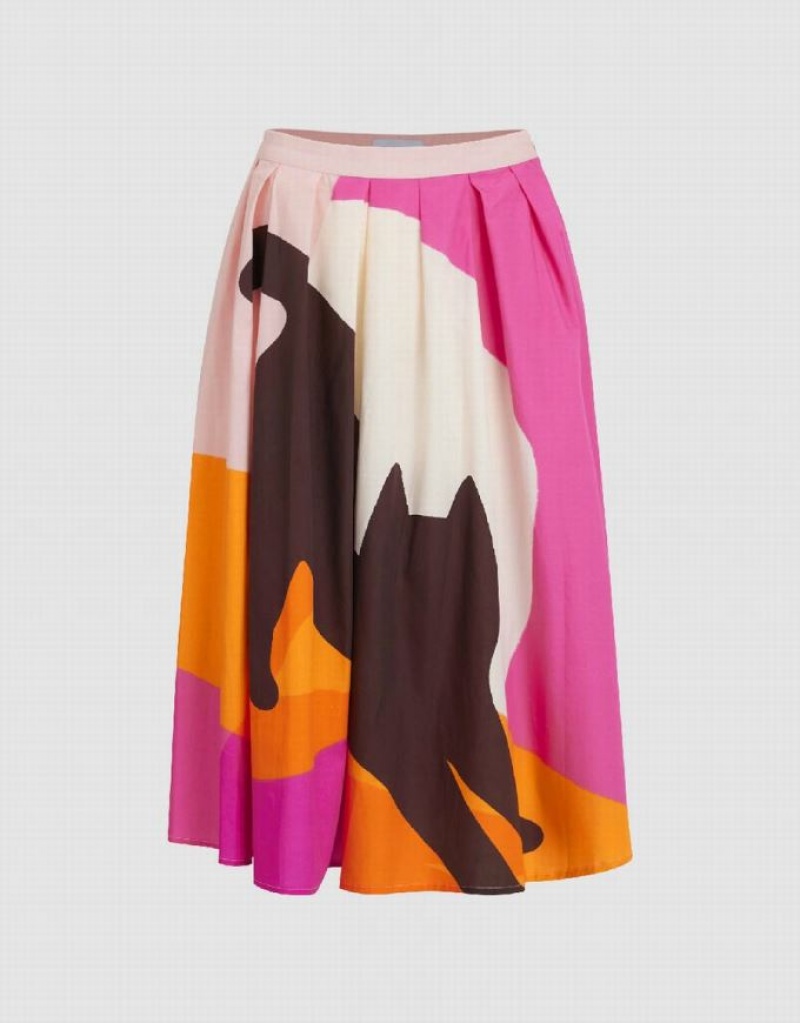 Multicolor Urban Revivo Printed Midi A-Line Women\'s Skirts | 91285RQJA