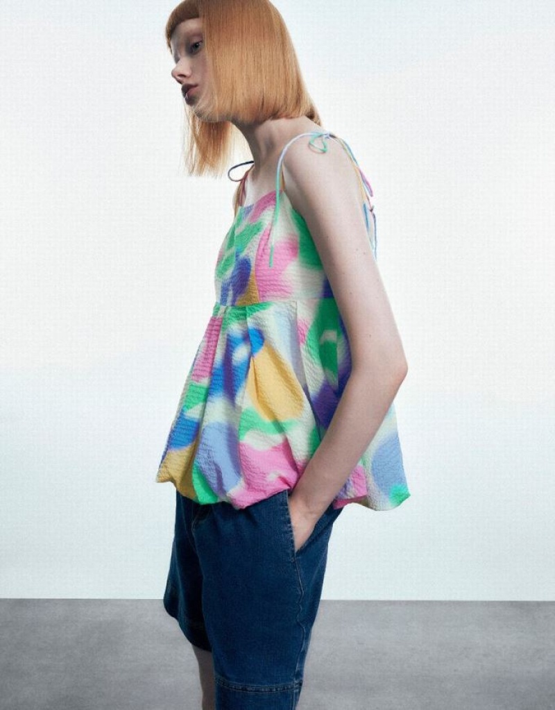 Multicolor Urban Revivo Printed Off-Shoulder Cami Women's Blouse | 14269MTOU