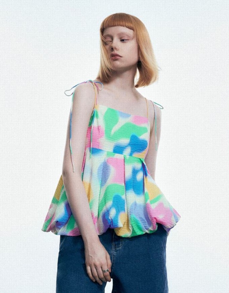 Multicolor Urban Revivo Printed Off-Shoulder Cami Women\'s Blouse | 14269MTOU