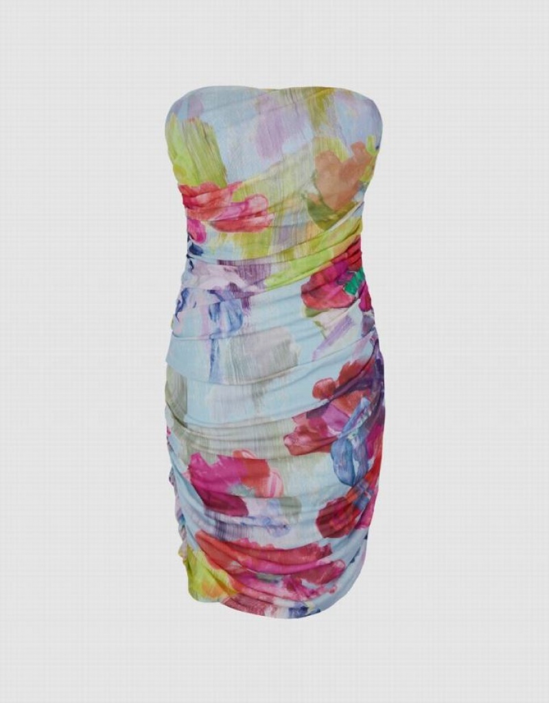 Multicolor Urban Revivo Printed Off-Shoulder Skinny Women's Dress | 89203DFSI