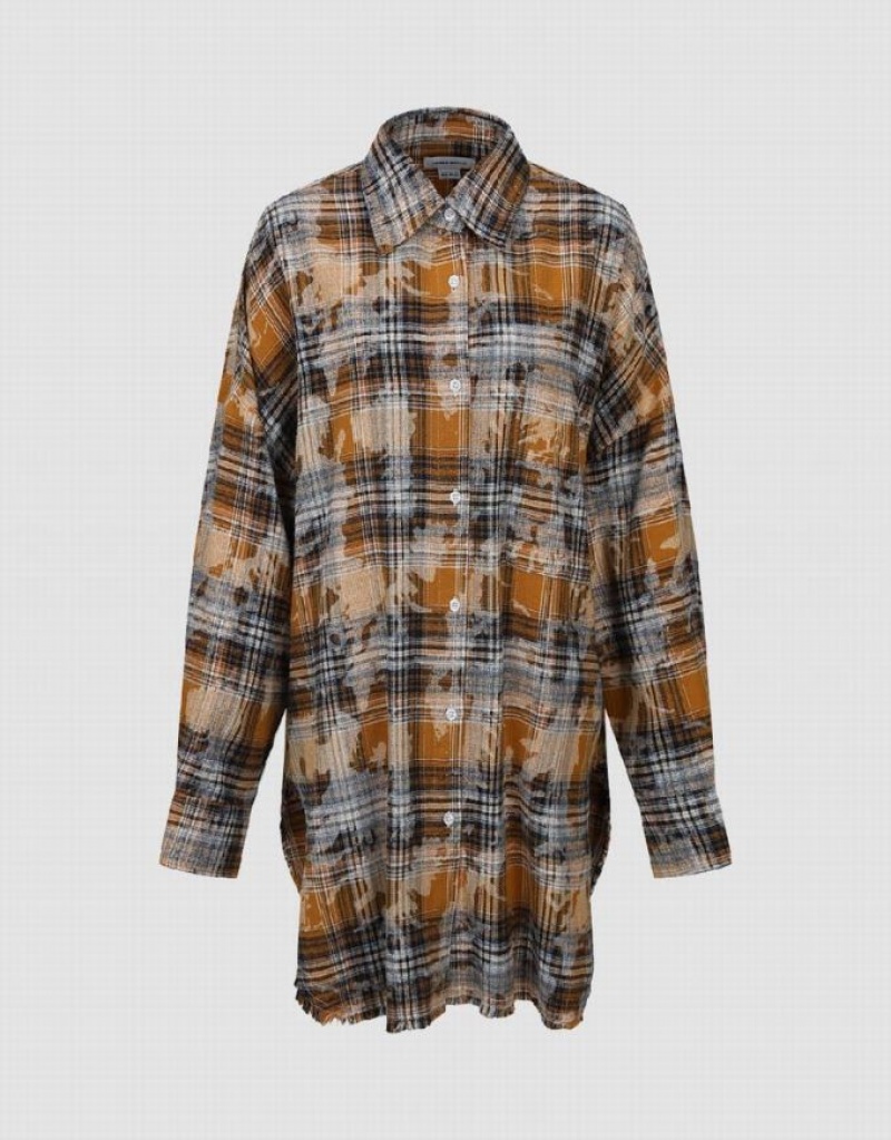 Multicolor Urban Revivo Printed Plaid Button Up Straight Women's Shirts | 69527MLZE