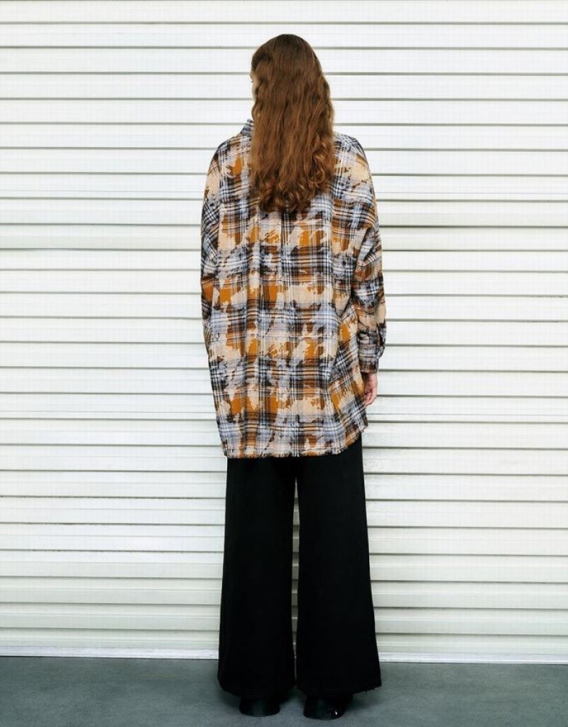 Multicolor Urban Revivo Printed Plaid Button Up Straight Women's Shirts | 69527MLZE