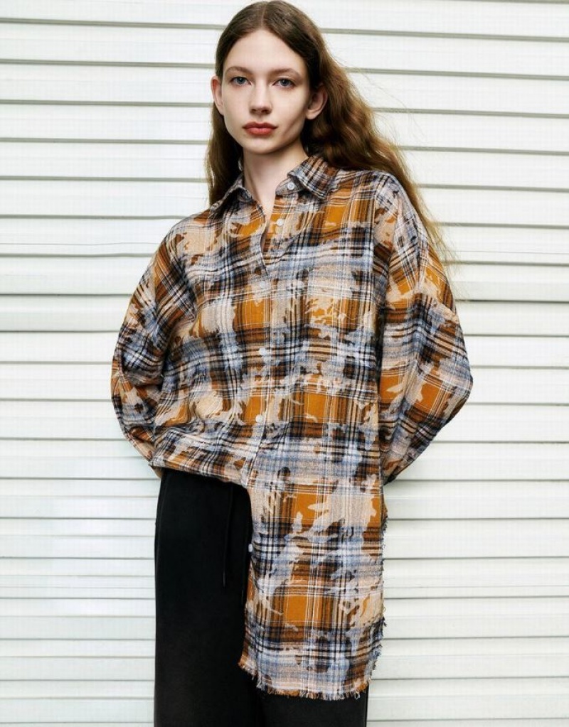 Multicolor Urban Revivo Printed Plaid Button Up Straight Women\'s Shirts | 69527MLZE