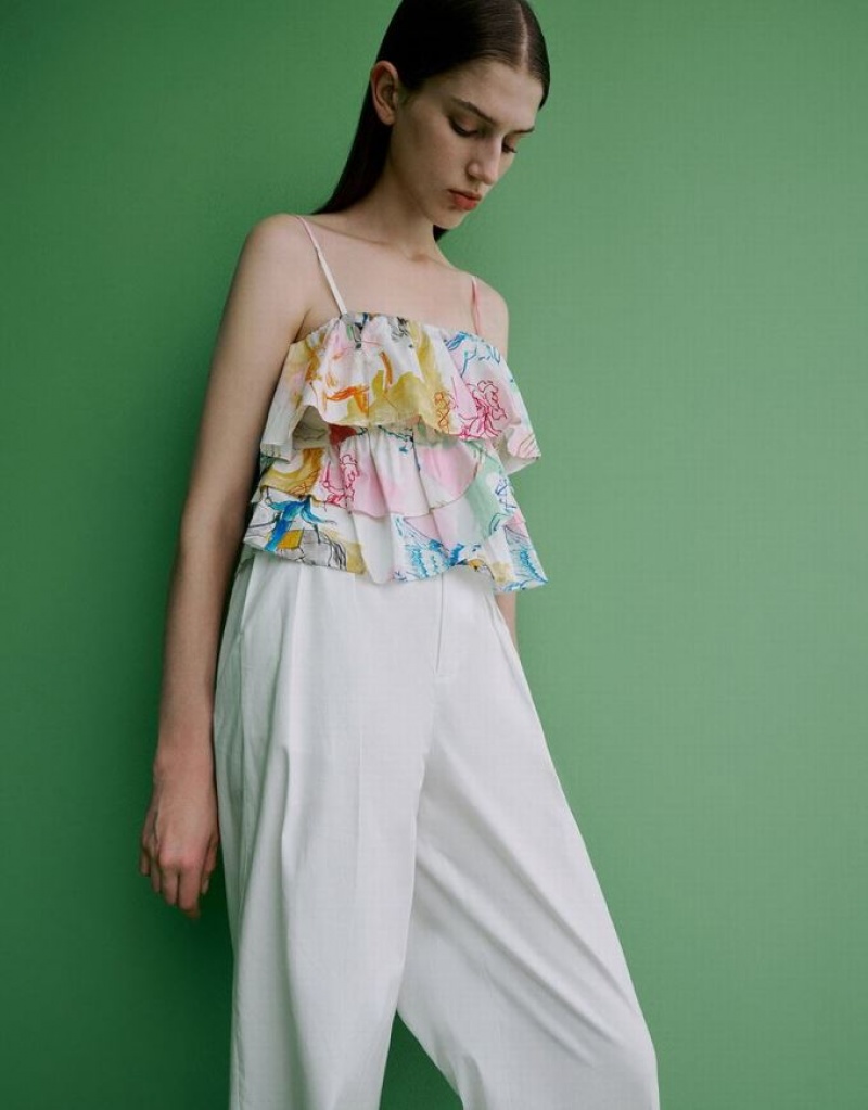 Multicolor Urban Revivo Printed Ruffle Cami Top Women's Blouse | 24706GUEL