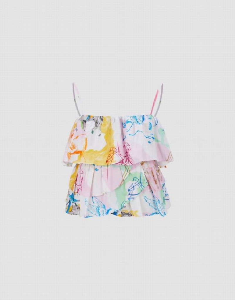 Multicolor Urban Revivo Printed Ruffle Cami Top Women\'s Blouse | 24706GUEL