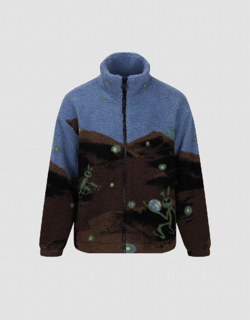 Multicolor Urban Revivo Printed Stand Collar Furry Men's Jacket | 08356RDWS
