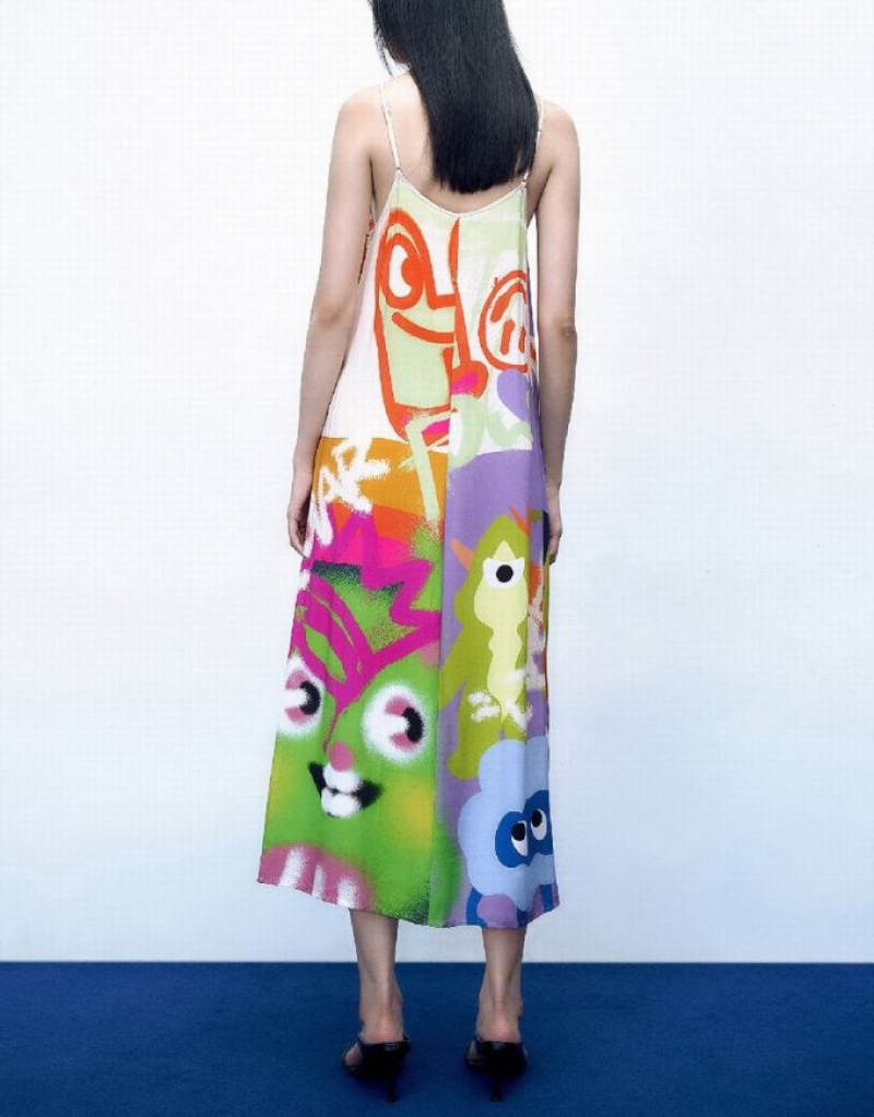 Multicolor Urban Revivo Printed Straight Cami Women's Dress | 61240TWNV