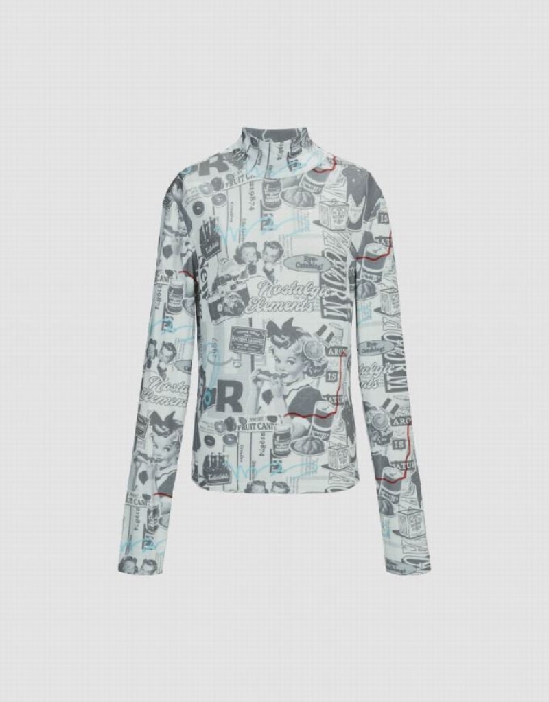 Multicolor Urban Revivo Printed Turtle Neck Skinny Women's T-Shirts | 26085PARV