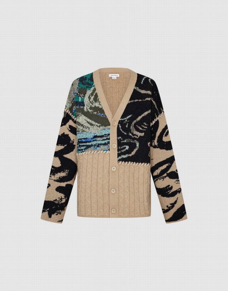 Multicolor Urban Revivo Printed V-Neck Knitted Men's Cardigan | 43172FHNJ