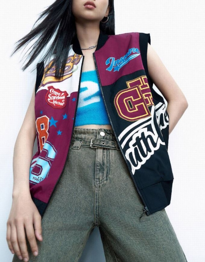 Multicolor Urban Revivo Racer Zipper Front Women's Vest | 86123MTEF
