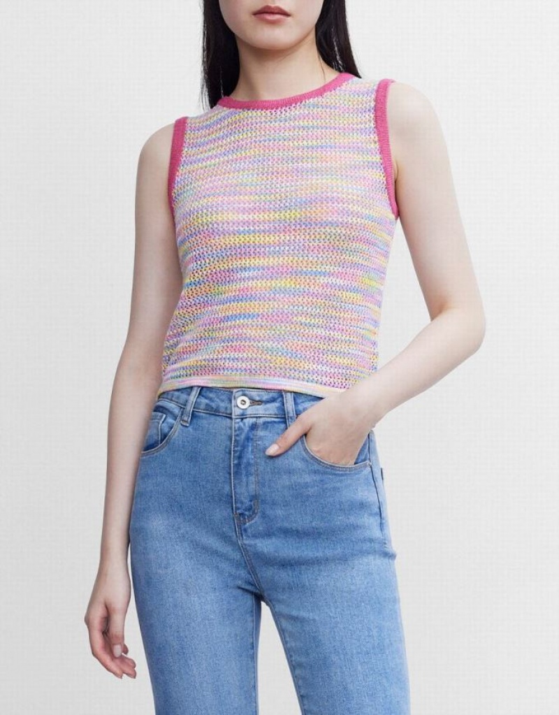 Multicolor Urban Revivo Rainbow Knitted Women's Tank Top | 72016EGPZ