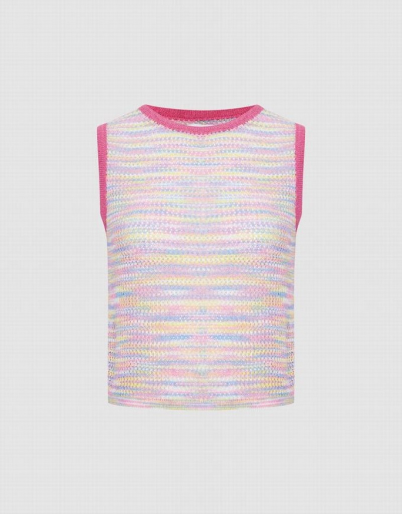 Multicolor Urban Revivo Rainbow Knitted Women\'s Tank Top | 72016EGPZ