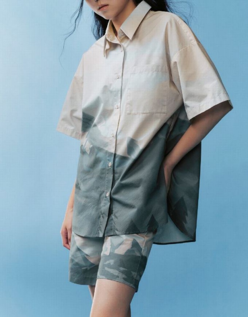 Multicolor Urban Revivo Scenery Pattern Straight Women's Shirts | 82451IXHW