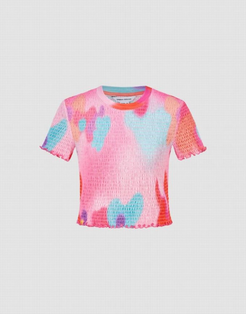 Multicolor Urban Revivo Shirred Crew Neck Skinny Women's T-Shirts | 36258JBUC