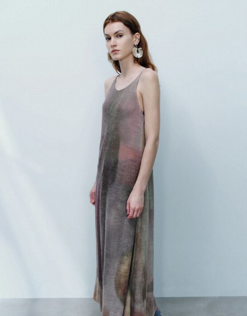 Multicolor Urban Revivo Sleeveless Printed Women's Knitted Dress | 04692LAMI