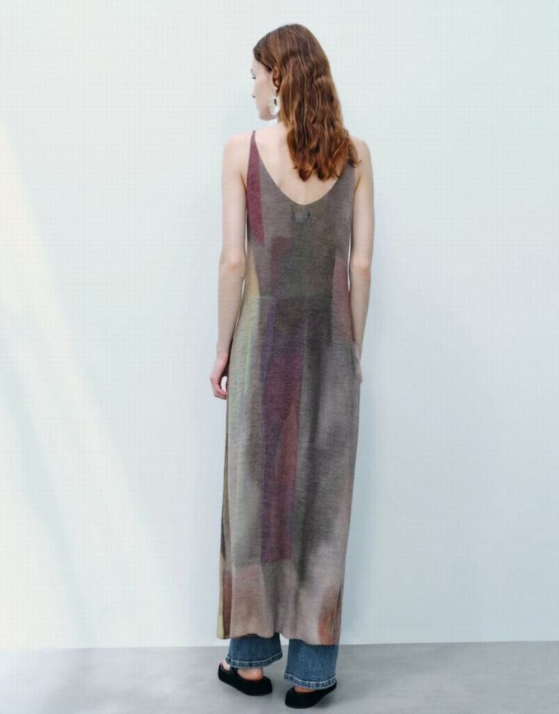 Multicolor Urban Revivo Sleeveless Printed Women's Knitted Dress | 04692LAMI