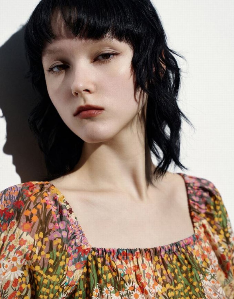Multicolor Urban Revivo Square-Cut Collar Skater Women's Short Dress | 79501SGTK