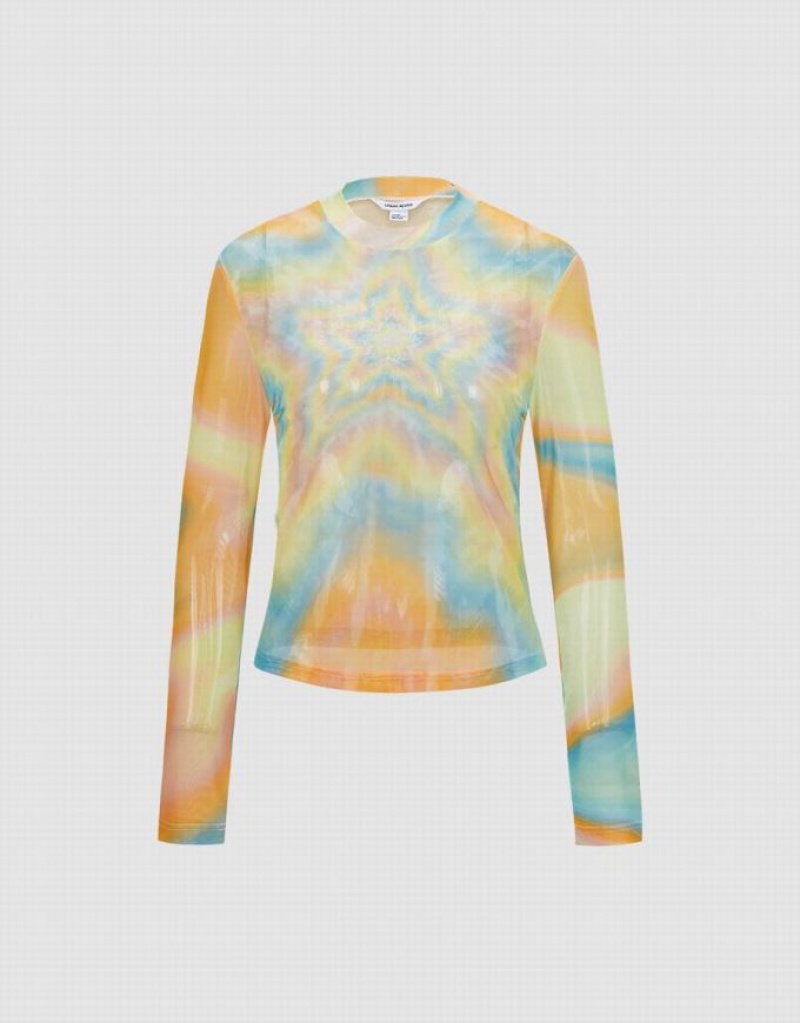 Multicolor Urban Revivo Star Print Mesh Women\'s T-Shirts | 12450VKMY