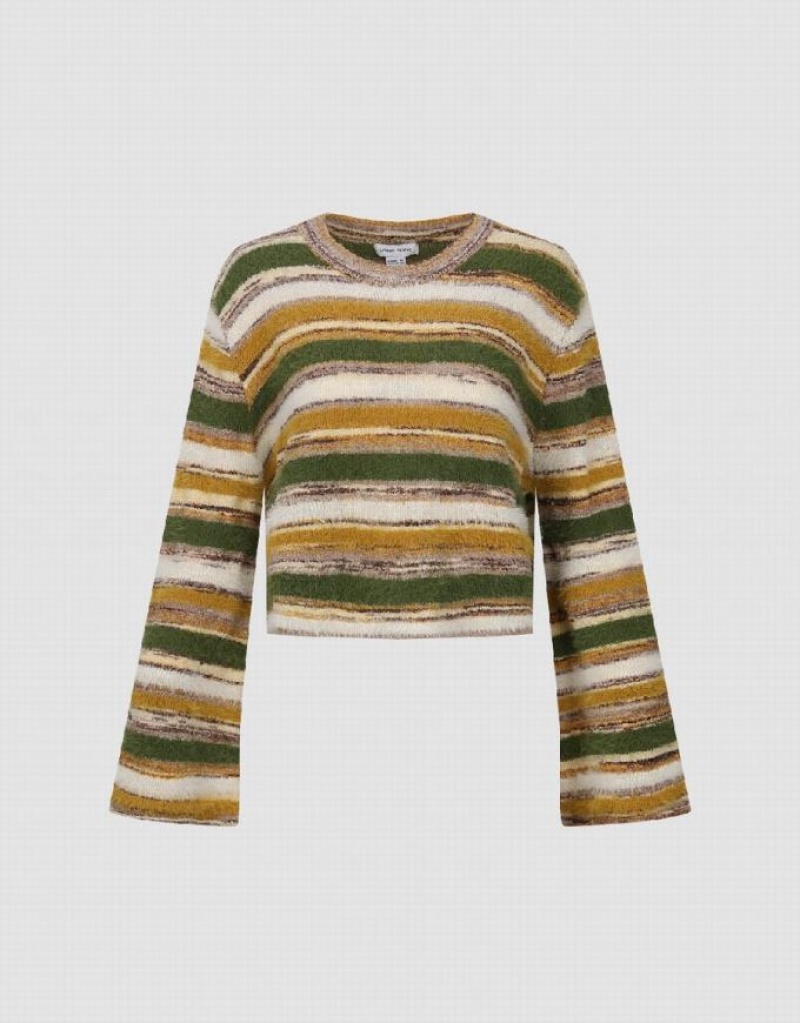 Multicolor Urban Revivo Striped Crew Neck Knitted Women's Cardigan | 64283OAIS